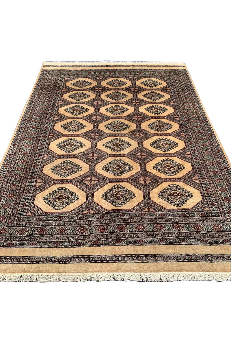 Authentic Hand Knotted Vintage Pakistani Bokhara Jhaldar Wool Area Rug 8.1 X 5.6 Ft (385 Ger)