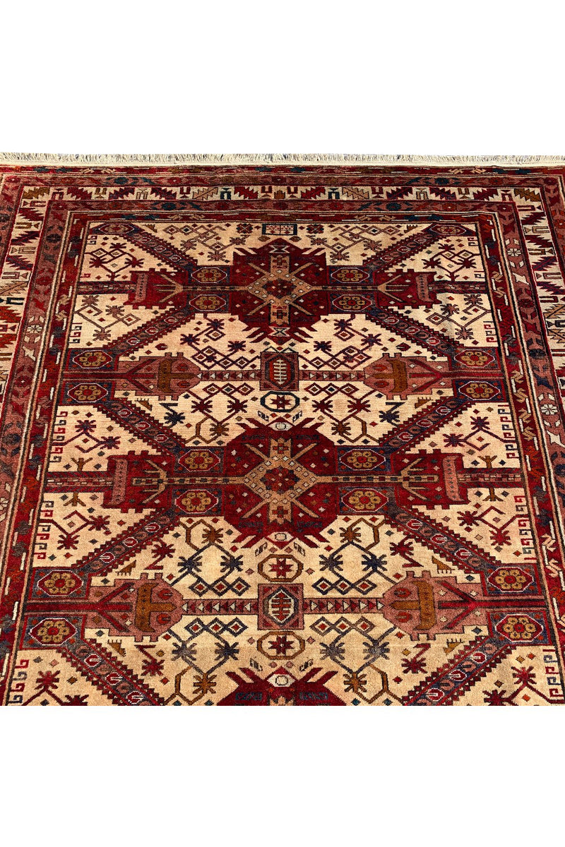 Authentic Hand Knotted Vintage Afghani Wool Area Rug 8.2 X 5.7 Ft (412 Ger)