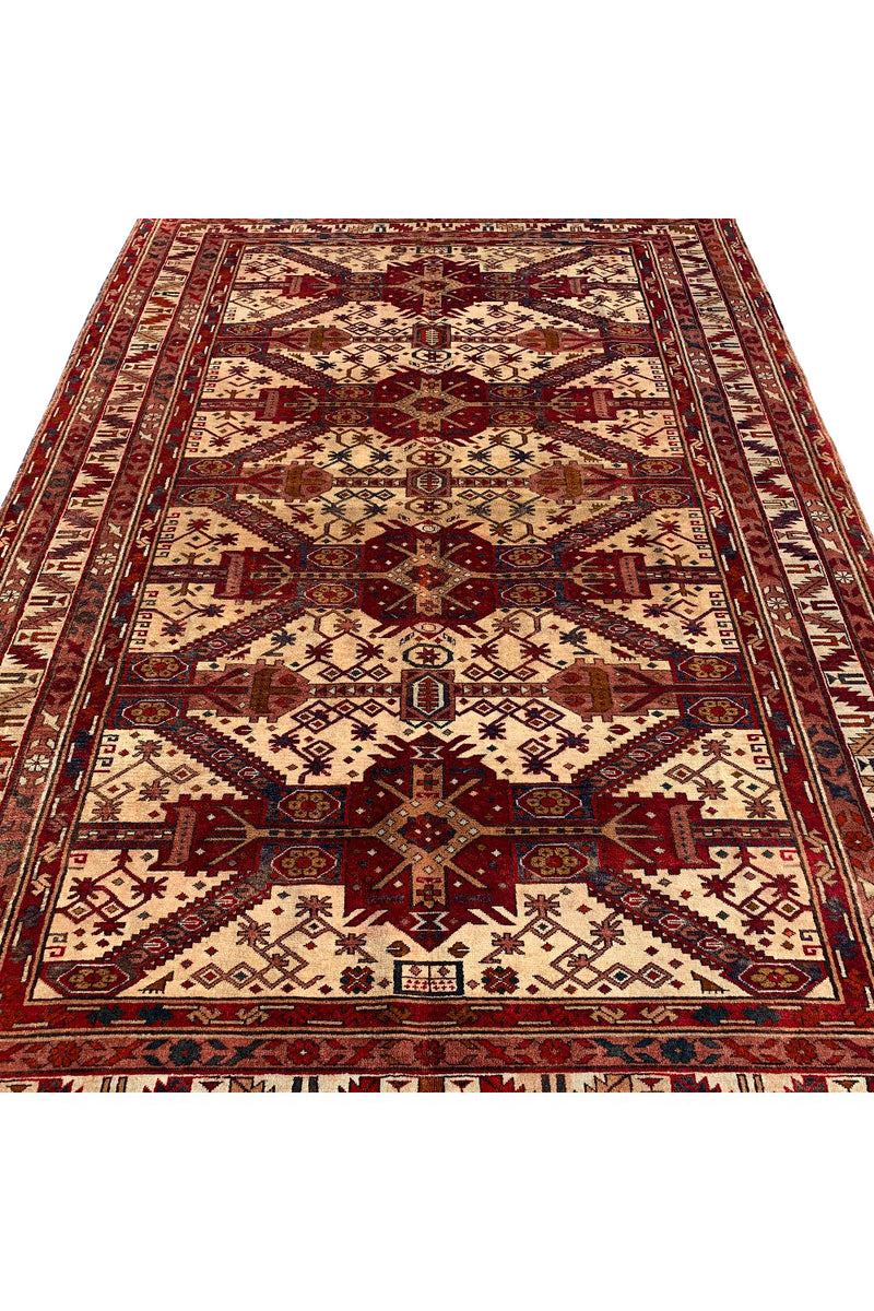 Authentic Hand Knotted Vintage Afghani Wool Area Rug 8.2 X 5.7 Ft (412 Ger)