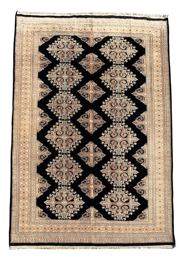 Authentic Hand Knotted Pakistani Bokhara Jhaldar Wool Area Rug 8.1 X 5.2 Ft (418 Ger)