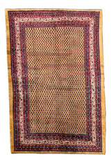 AUTHENTIC HAND KNOTTED VINTAGE BADAM GUL MIR WOOL AREA RUG  10.6 X 6.9 FT