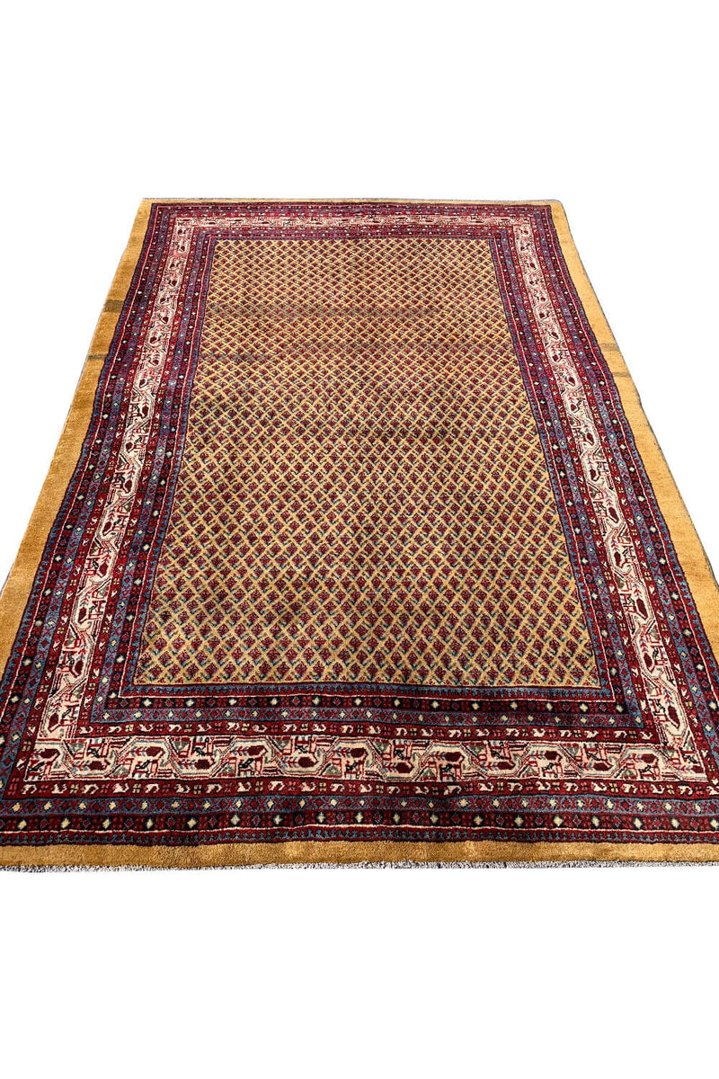 AUTHENTIC HAND KNOTTED VINTAGE BADAM GUL MIR WOOL AREA RUG  10.6 X 6.9 FT