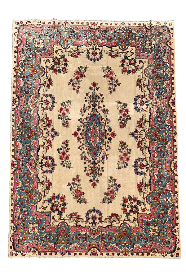 Distressed Hand Knotted Vintage Qirmoun Wool Area Rug 12.1 X 8.10 Ft (343 Ger)