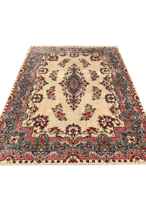 Distressed Hand Knotted Vintage Qirmoun Wool Area Rug 12.1 X 8.10 Ft (343 Ger)