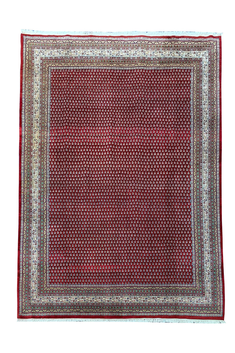 Authentic Hand Knotted Vintage Badam Gul Mir Wool Area Rug 11.2 X 8.3 Ft (306 Ger)