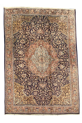 Authentic Hand Knotted Vintage Kashmiri Silk Area Rug 8.9 X 5.11 Ft (393 Ger)