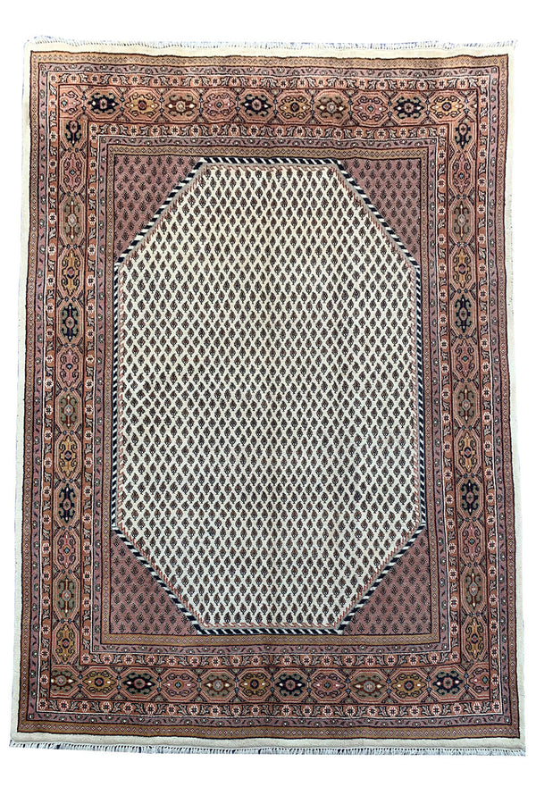 Authentic Hand Knotted Vintage Badam Gul Mir Wool Area Rug 8.4 X 6.6 Ft (358 Ger)