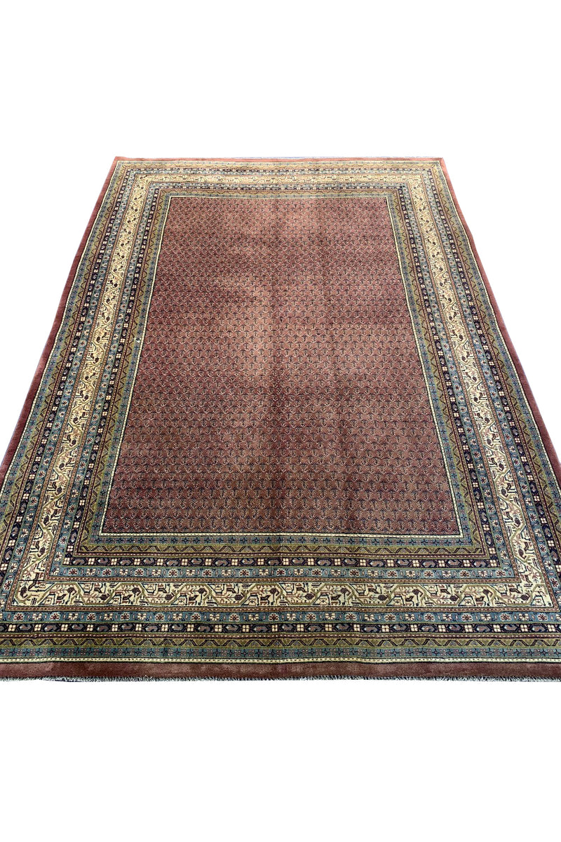 Authentic Hand Knotted Vintage Badam Gul Mir Wool Area Rug 9.10 X 6.8 Ft (360 Ger)