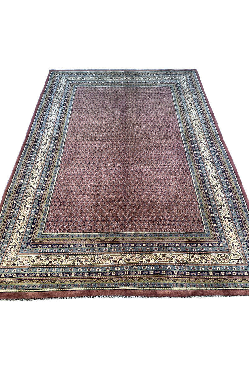 Authentic Hand Knotted Vintage Badam Gul Mir Wool Area Rug 9.10 X 6.8 Ft (360 Ger)