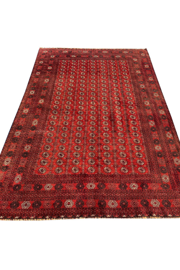 Authentic Hand Knotted Vintage Afghan Turkmen Wool Area Rug 9.4 X 6.2 Ft (401 Ger)