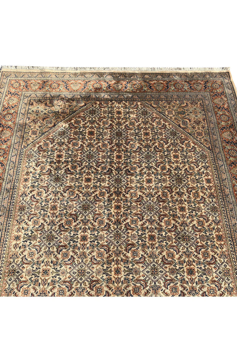 AUTHENTIC HAND KNOTTED VINTAGE BADAM GUL WOOL AREA RUG 7.11 X 5.6 FT