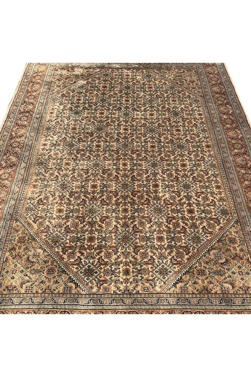 AUTHENTIC HAND KNOTTED VINTAGE BADAM GUL WOOL AREA RUG 7.11 X 5.6 FT