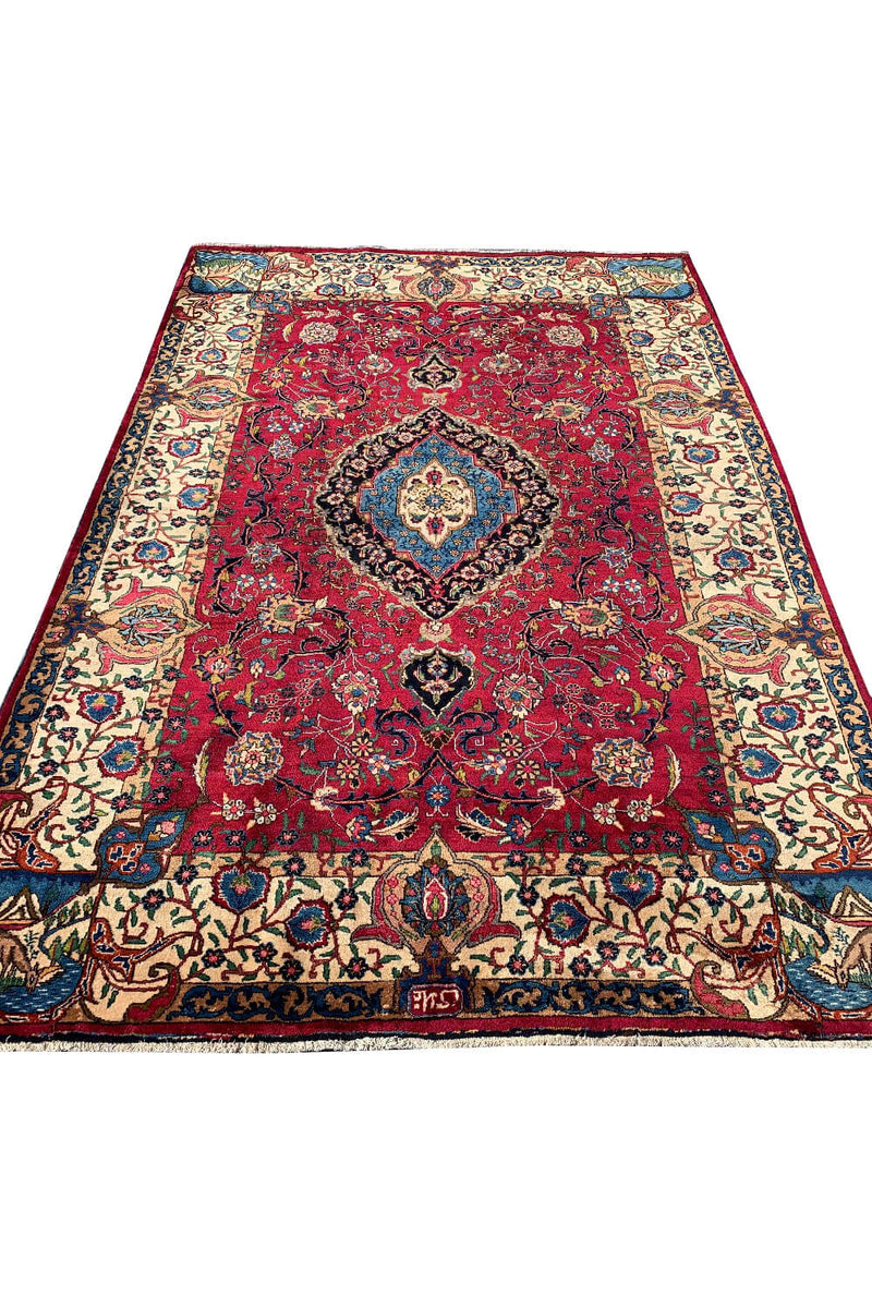 Authentic Hand Knotted Vintage Hunting Kashmour Wool Area Rug 10.1 X 6.9 Ft (428 Ger)