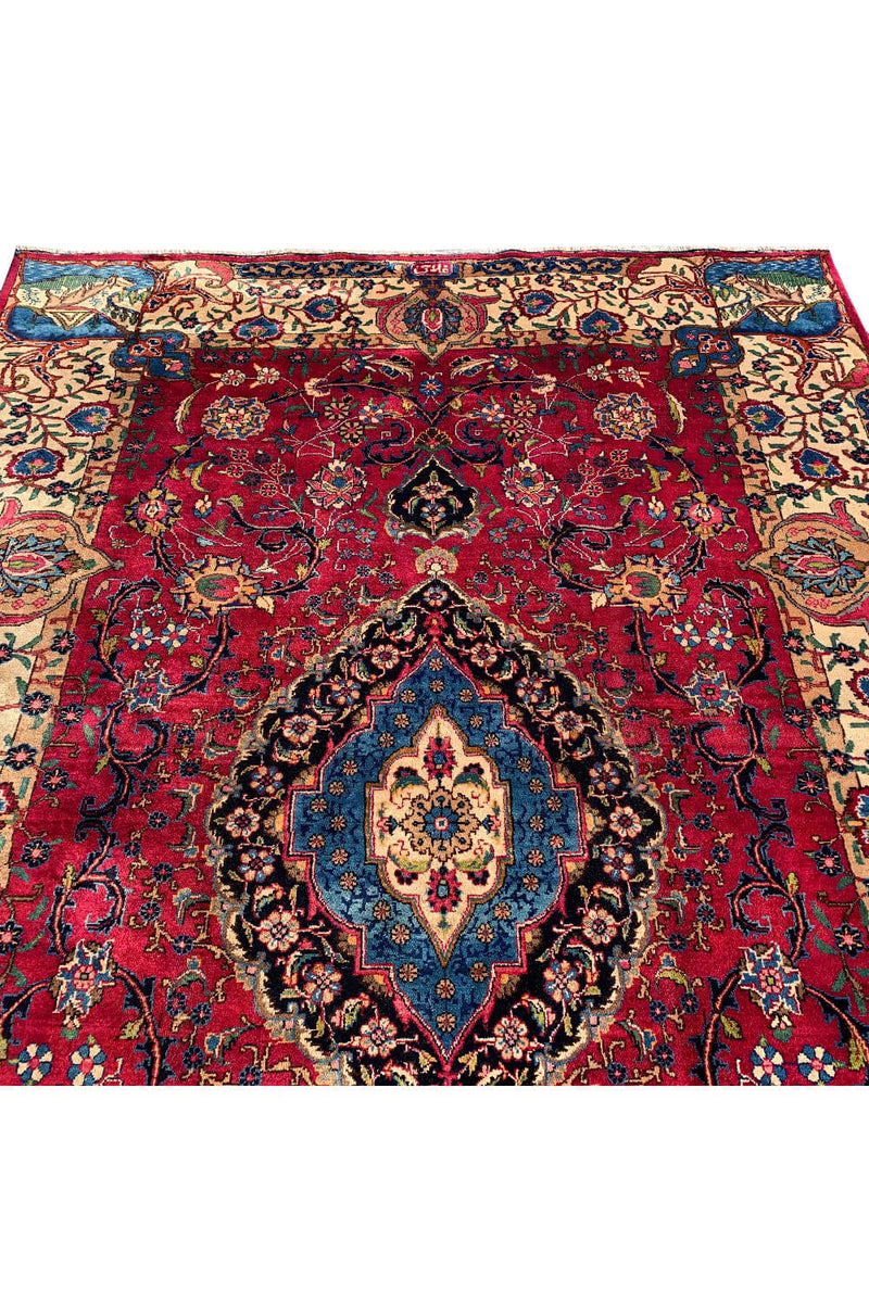 Authentic Hand Knotted Vintage Hunting Kashmour Wool Area Rug 10.1 X 6.9 Ft (428 Ger)
