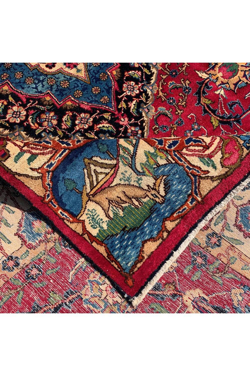 Authentic Hand Knotted Vintage Hunting Kashmour Wool Area Rug 10.1 X 6.9 Ft (428 Ger)