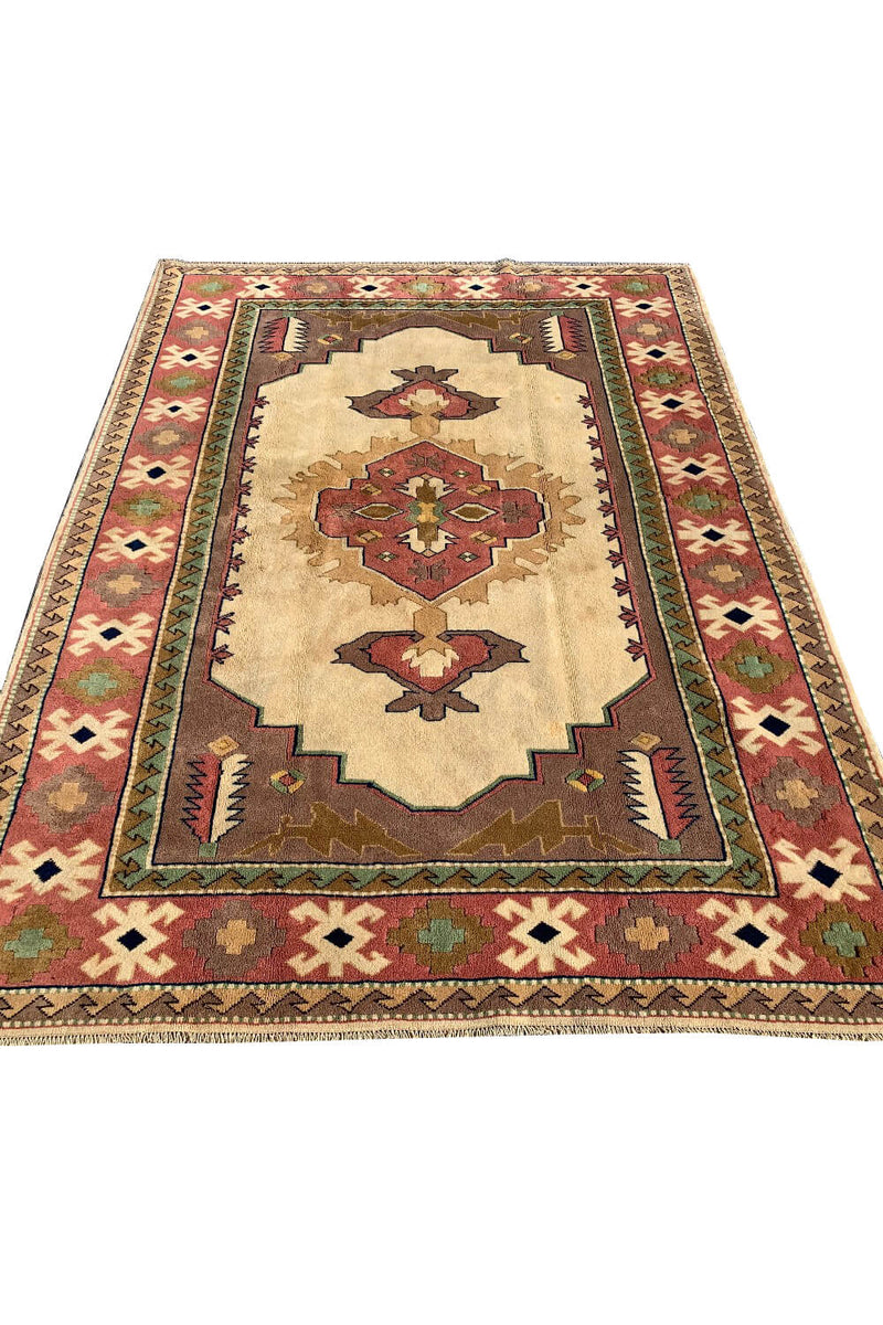 Authentic Hand Knotted Vintage Turkish Wool Area Rug 9.10 X 6.10 Ft (429 Ger)