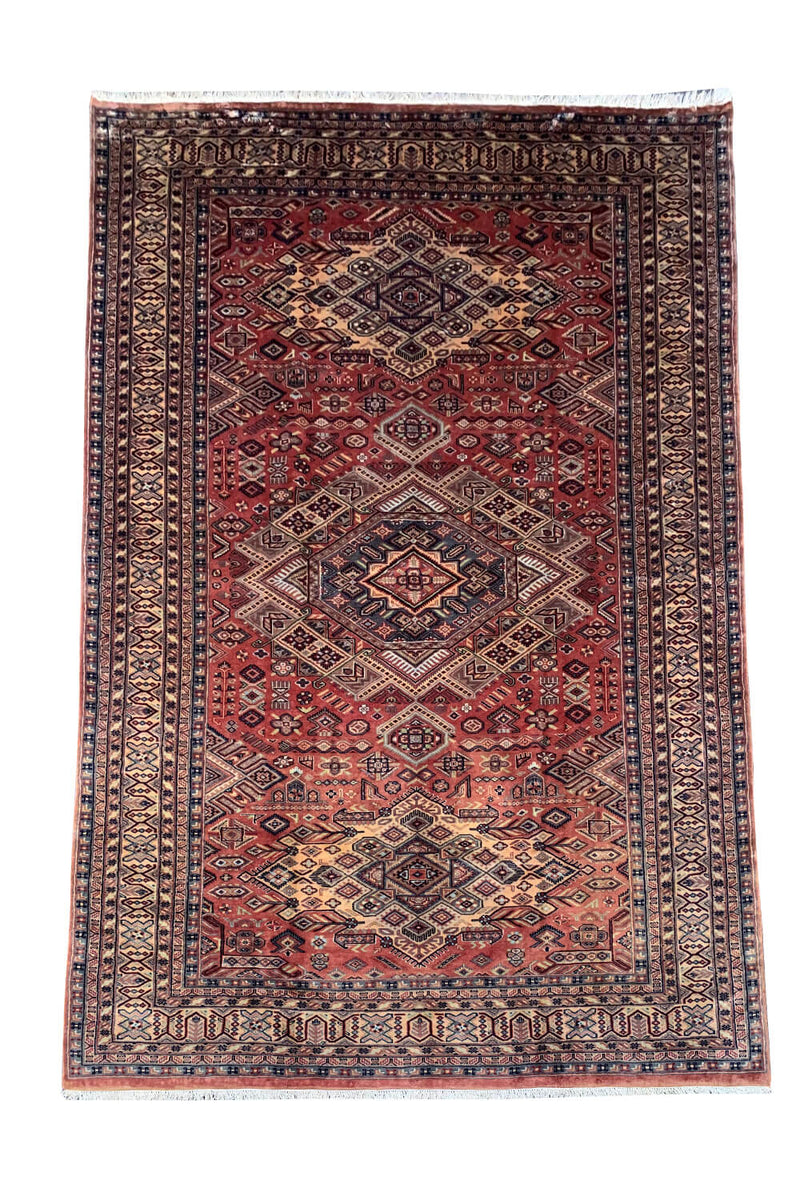 VINTAGE BOKHARA JHALDAR RUG 5.11 X 2.3 FT