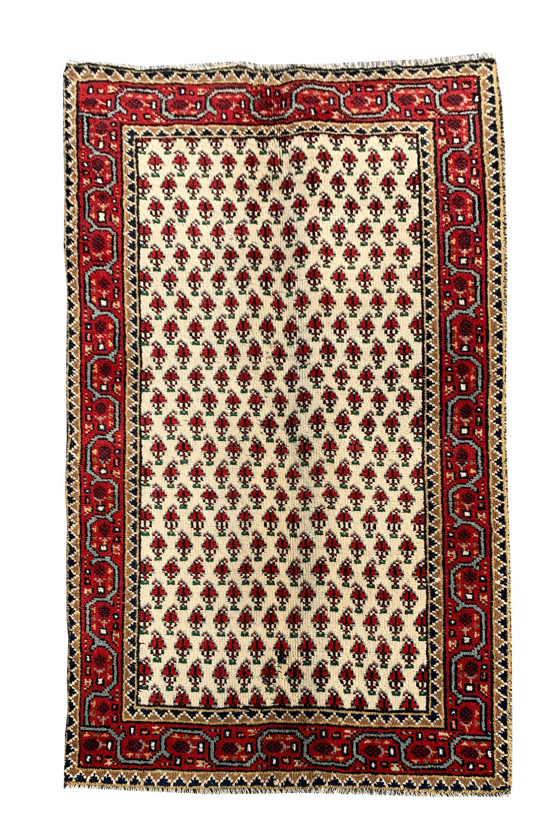 AUTHENTIC HAND KNOTTED VINTAGE BADAM GUL WOOL AREA RUG 5.1 X 2.11 FT (658 GER)