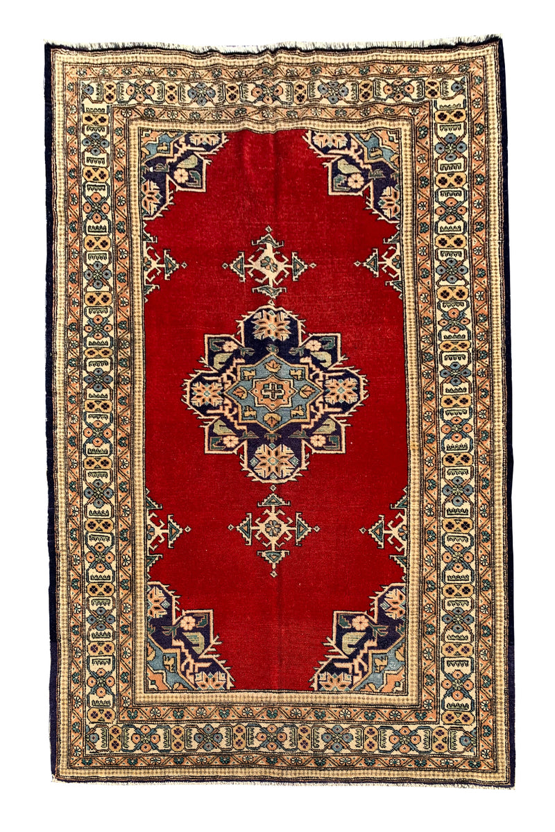 DISTRESSED HAND KNOTTED VINTAGE TURKISH WOOL AREA RUG 6.6 X 4.7 FT (475 GER)