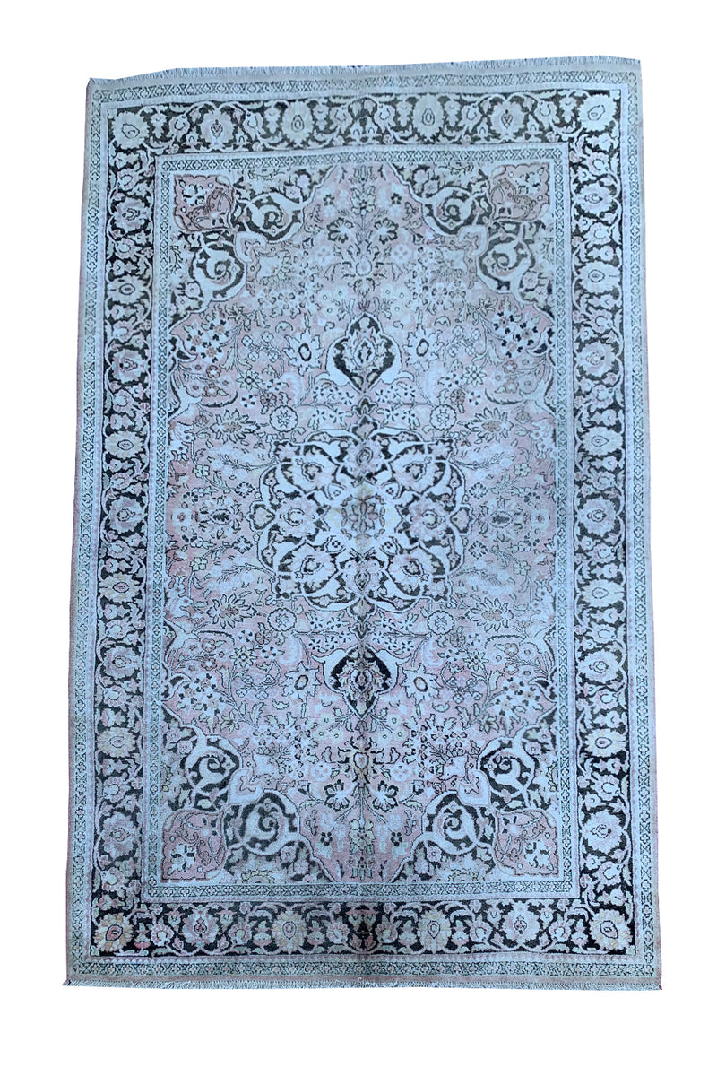 AUTHENTIC HAND KNOTTED VINTAGE KASHMIRI SILK AREA RUG 6.0 X 4.1 FT (659 GER)