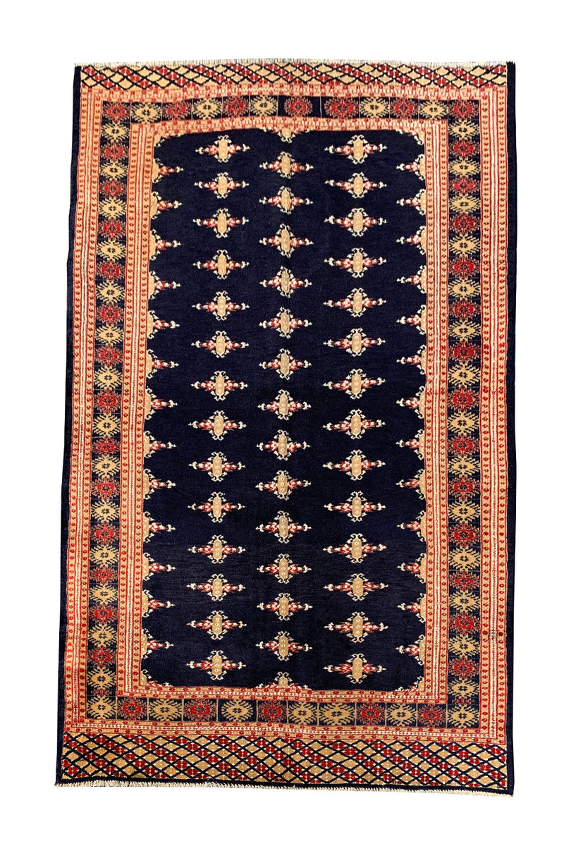 AUTHENTIC HAND KNOTTED VINTAGE PAKISTANI BOHARA JHALDAR WOOL AREA RUG 5.10 X 4.3 FT (593 GER)