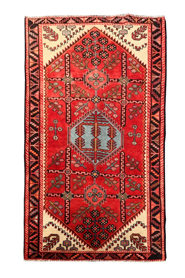 DISTRESSED HAND KNOTTED VINTAGE HAMIDOUN WOOL AREA RUG 5.11 X 3.8 FT (640 GER)