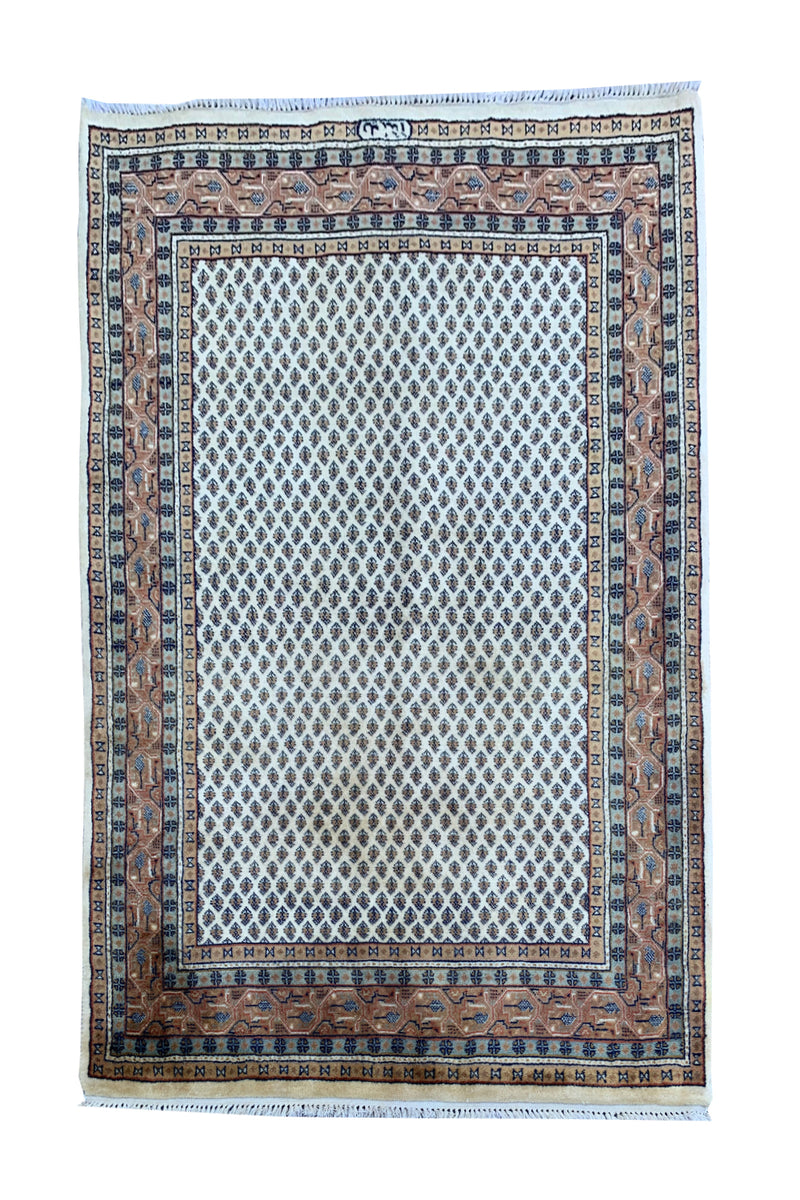 AUTHENTIC HAND KNOTTED VINTAGE BADAM GUL WOOL AREA RUG 5.8 X 3.11 FT (657 GER)