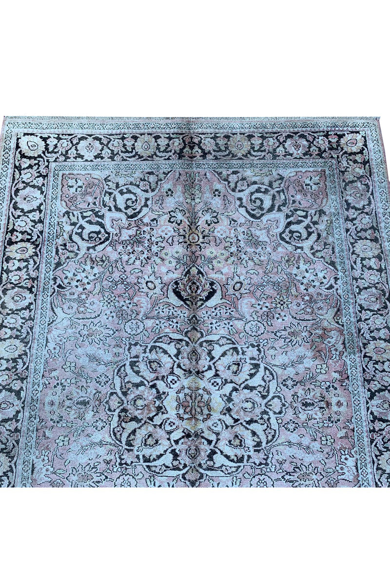 AUTHENTIC HAND KNOTTED VINTAGE KASHMIRI SILK AREA RUG 6.0 X 4.1 FT (659 GER)