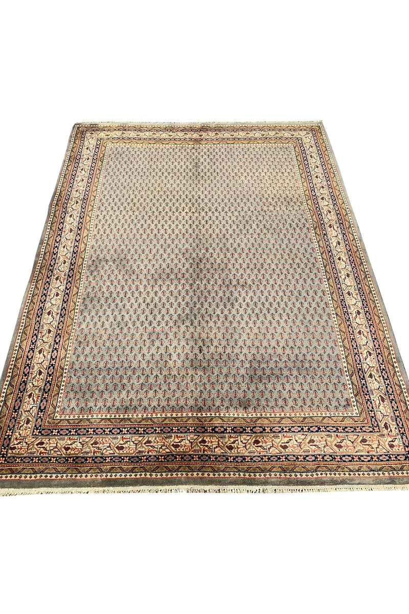 AUTHENTIC HAND KNOTTED VINTAGE BADAM GUL WOOL AREA RUG 7.10 X 5.7 FT (447 GER)