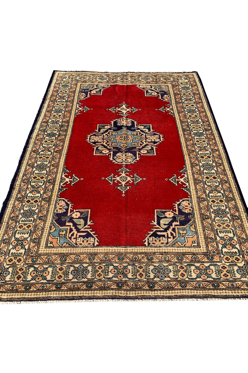 DISTRESSED HAND KNOTTED VINTAGE TURKISH WOOL AREA RUG 6.6 X 4.7 FT (475 GER)