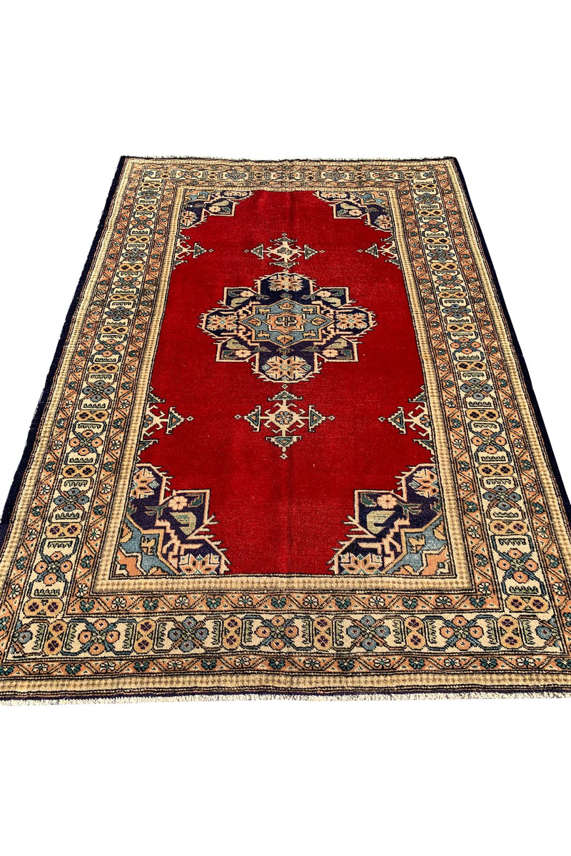 DISTRESSED HAND KNOTTED VINTAGE TURKISH WOOL AREA RUG 6.6 X 4.7 FT (475 GER)