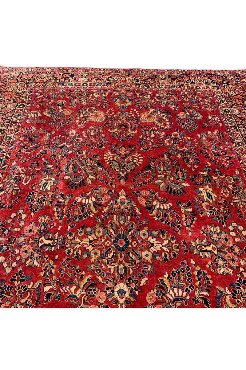 Authentic Hand Knotted Vintage Sarouk Wool Area Rug 12.9 X 8.9 Ft (339 Ger)