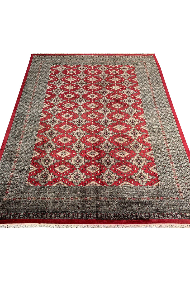 AUTHENTIC HAND KNOTTED VINTAGE PAKISTANI BOKHARA JHALDAR WOOL AREA RUG 10.8 X 8.2 FT (1301 GER)