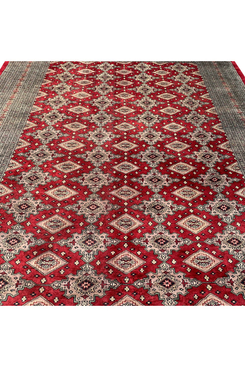 AUTHENTIC HAND KNOTTED VINTAGE PAKISTANI BOKHARA JHALDAR WOOL AREA RUG 10.8 X 8.2 FT (1301 GER)