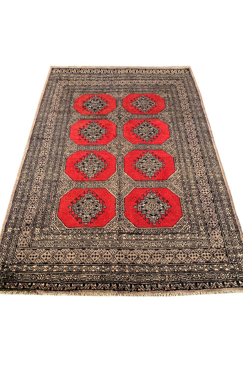 AUTHENTIC HAND KNOTTED VINTAGE PAKISTANI BOKHARA JHALDAR WOOL AREA RUG 6.0 X 4.2 FT (578 GER)