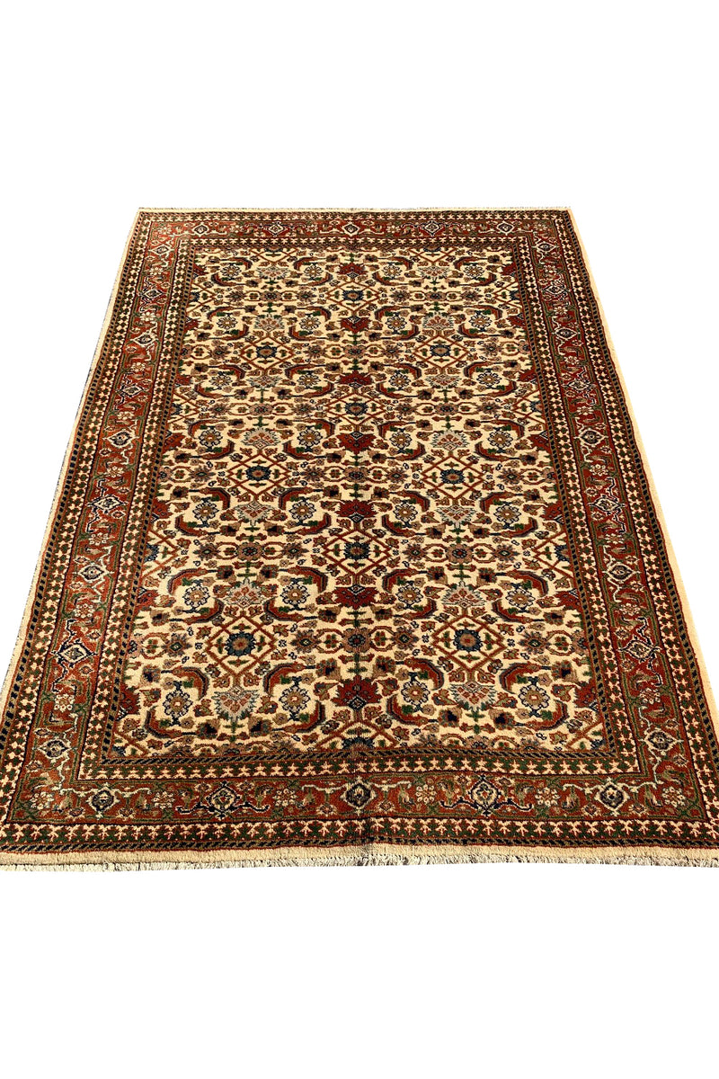 AUTHENTIC HAND KNOTTED VINTAGE INDO WOOL AREA RUG 5.11 X 4.1 FT (582 GER)