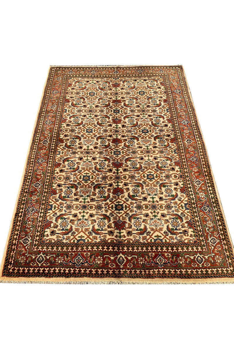 AUTHENTIC HAND KNOTTED VINTAGE INDO WOOL AREA RUG 5.11 X 4.1 FT (582 GER)