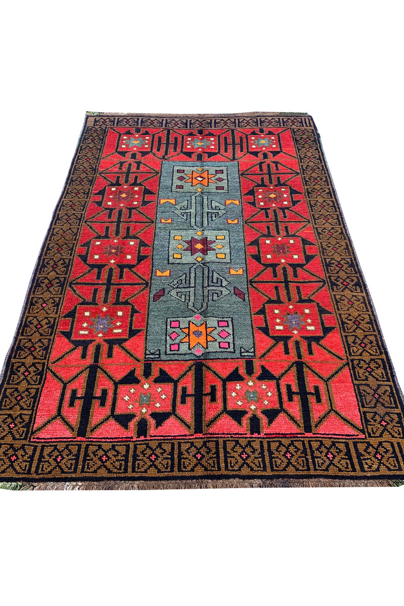 AUTHENTIC HAND KNOTTED VINTAGE AFGHAN BALOUCHI WOOL AREA RUG 6.0 X 4.1 FT (507 GER)