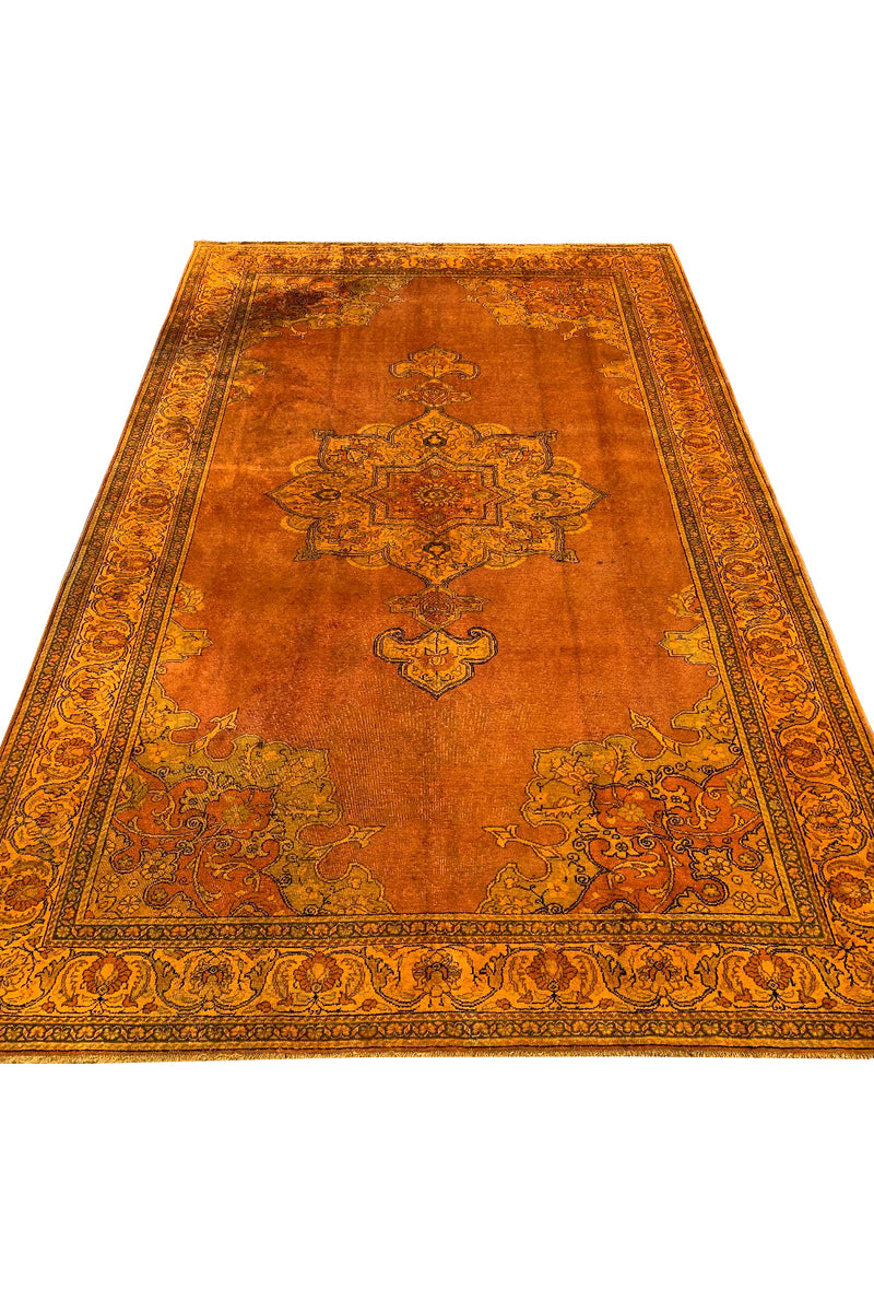 DISTRESSED HAND KNOTTED VINTAGE TABREEZ WOOL AREA RUG 9.11 X 6.4 FT (1288 GER)