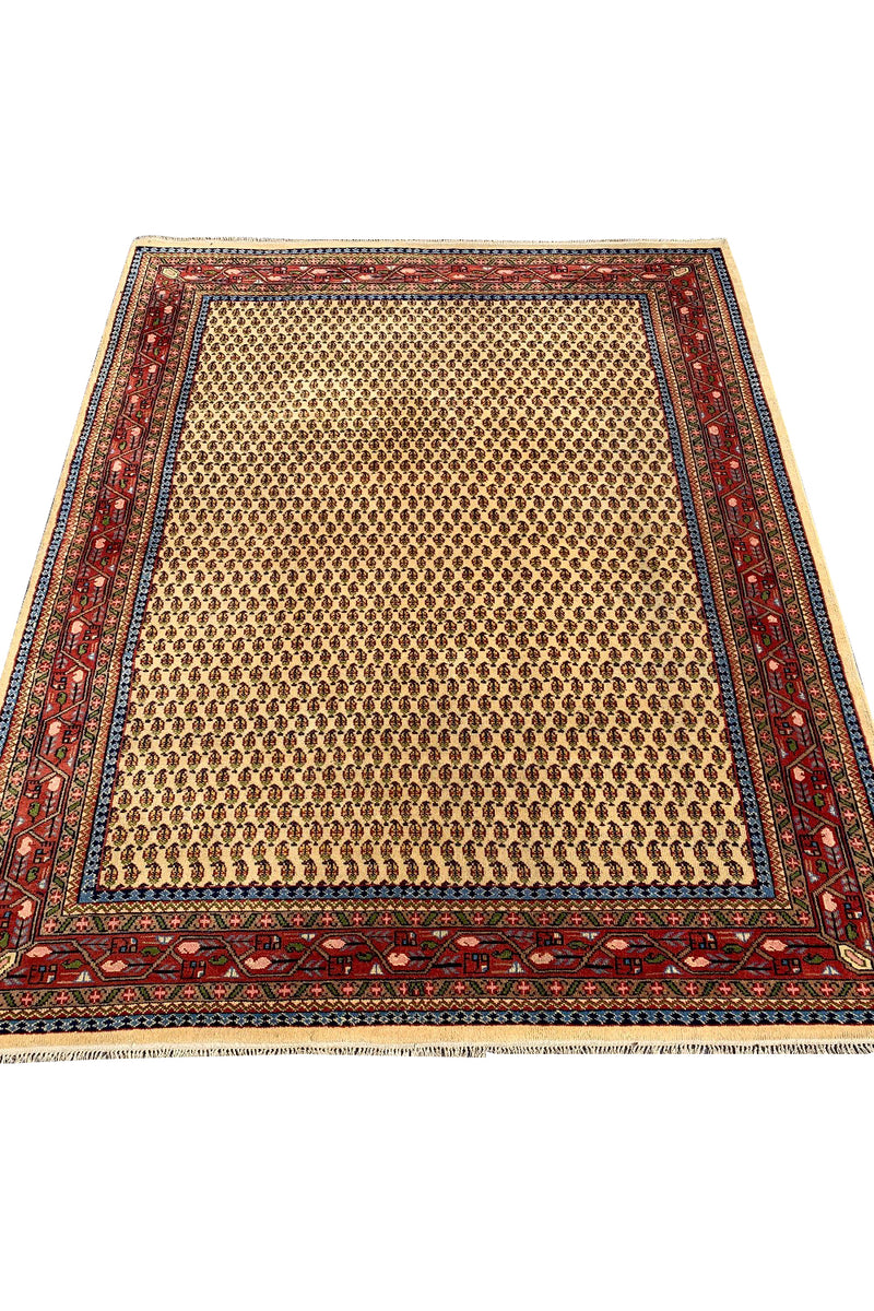 AUTHENTIC HAND KNOTTED BADAM GUL WOOL AREA RUG 7.6 X 5.11 FT (1251 GER)