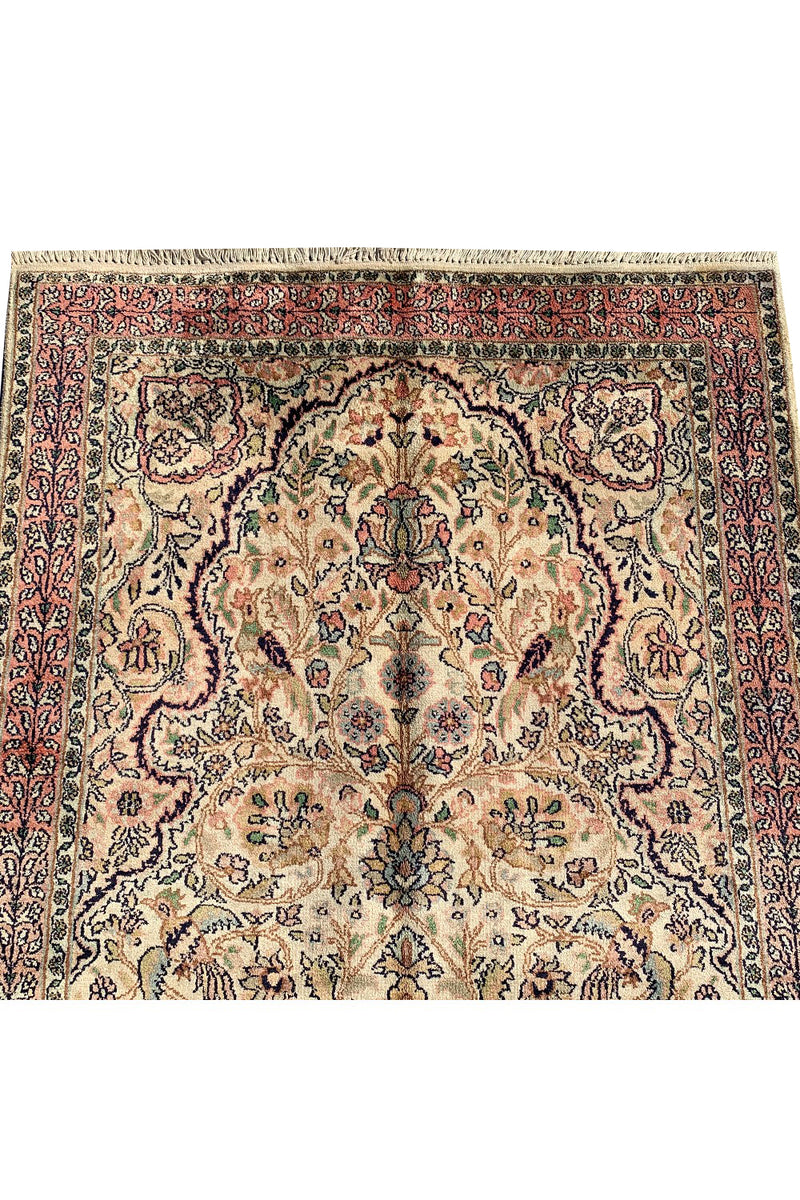 AUTHENTIC HAND KNOTTED VINTAGE KASHMIRI PICTORIAL SILK AREA RUG 5.0 X 3.0 FT (584 GER)