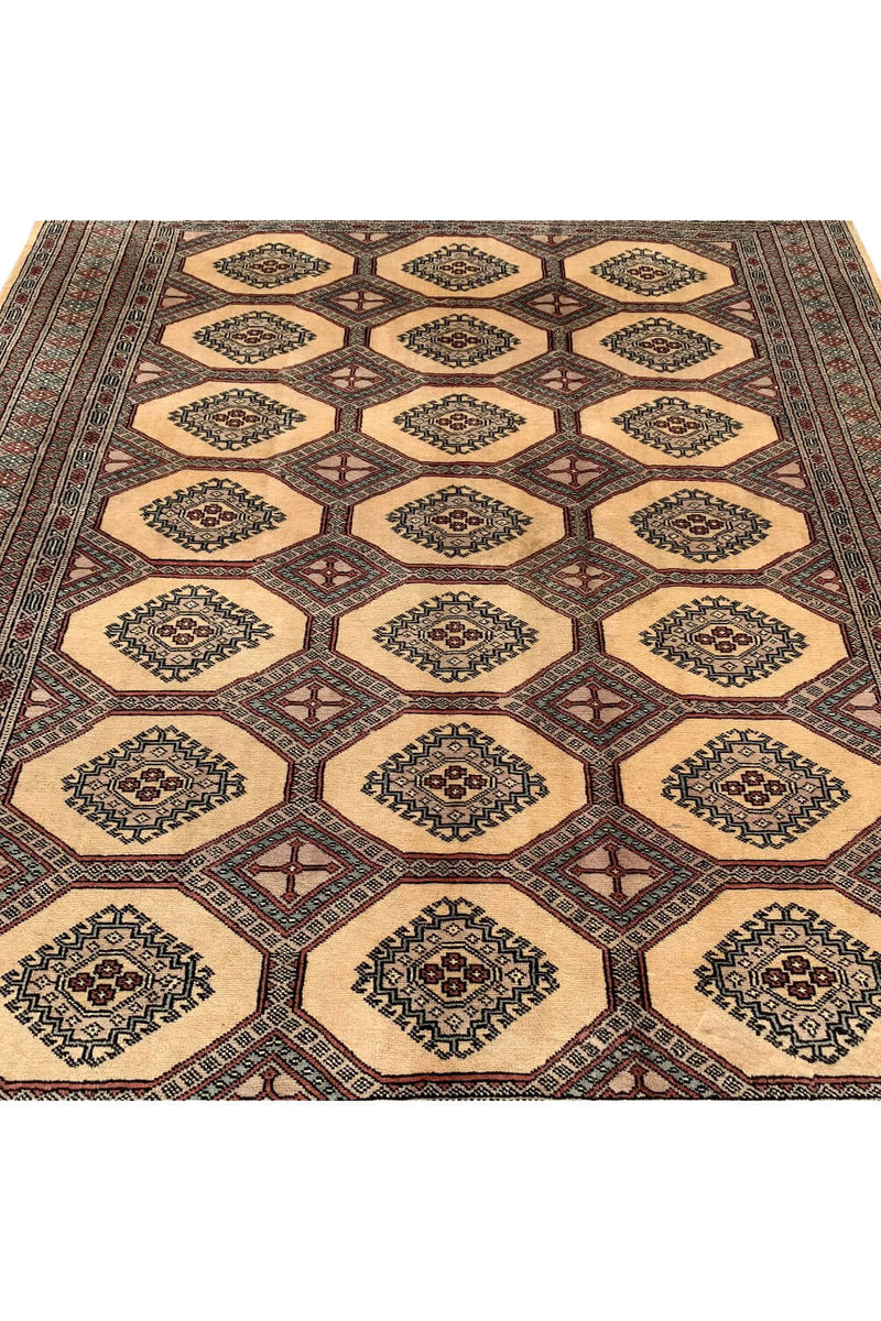 Authentic Hand Knotted Vintage Pakistani Bokhara Jhaldar Wool Area Rug 8.1 X 5.6 Ft (385 Ger)