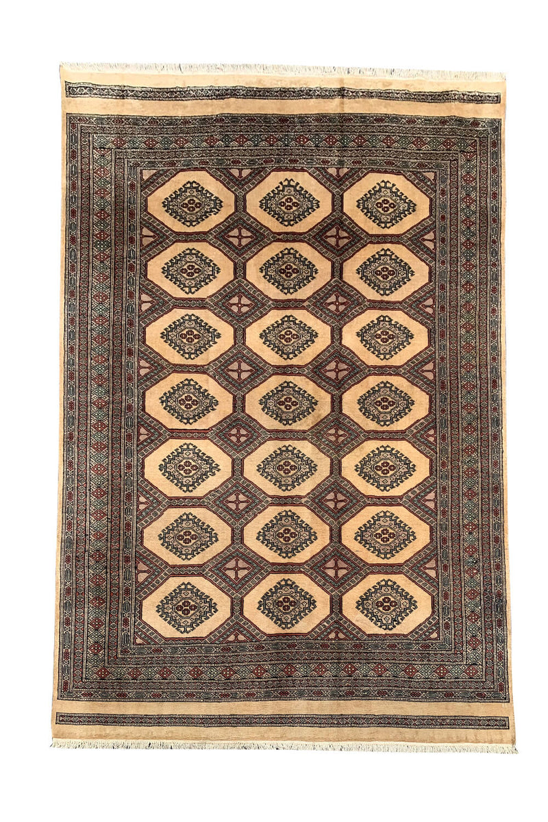 Authentic Hand Knotted Vintage Pakistani Bokhara Jhaldar Wool Area Rug 8.1 X 5.6 Ft (385 Ger)